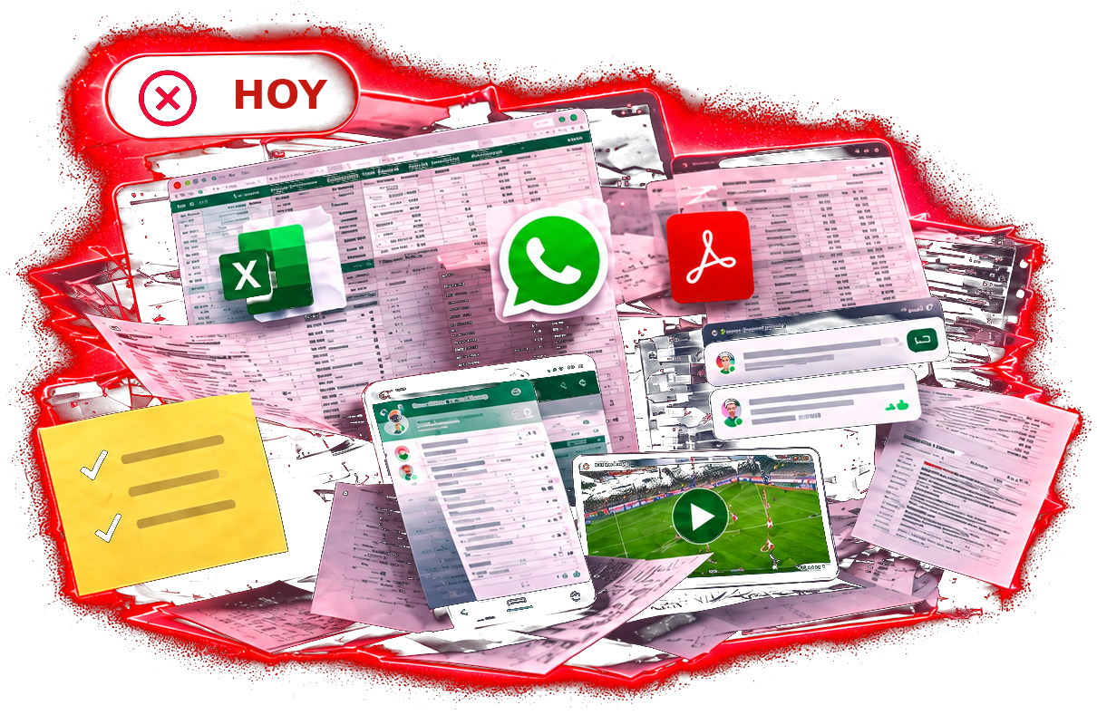 Hoy: Excel, WhatsApp, PDFs sueltos, notas y vídeos del móvil, todo disperso.